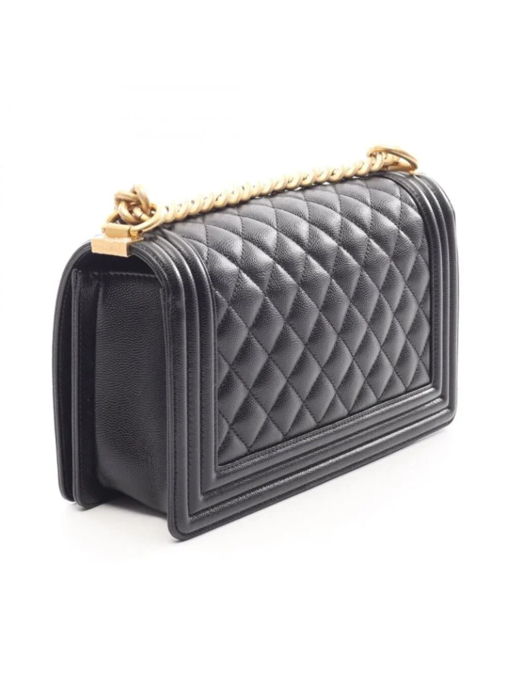 Chanel Shoulder Bag Boy Black Caviar Leather Chain